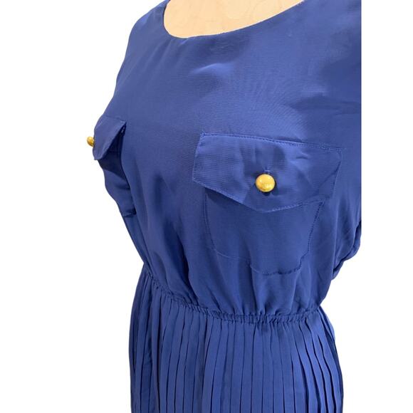 Small Be Bop Blue Dress Pullover Sleeveless Pleated Skirt Sheer Junior - Picture 4 of 9